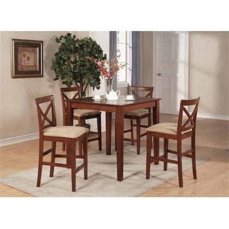 East West Furniture PUBS5-BRN-C 5 Piece Counter Height Dining Set-Gathering Table and 4 Counter Height Chairs PUBS5-BRN-C
